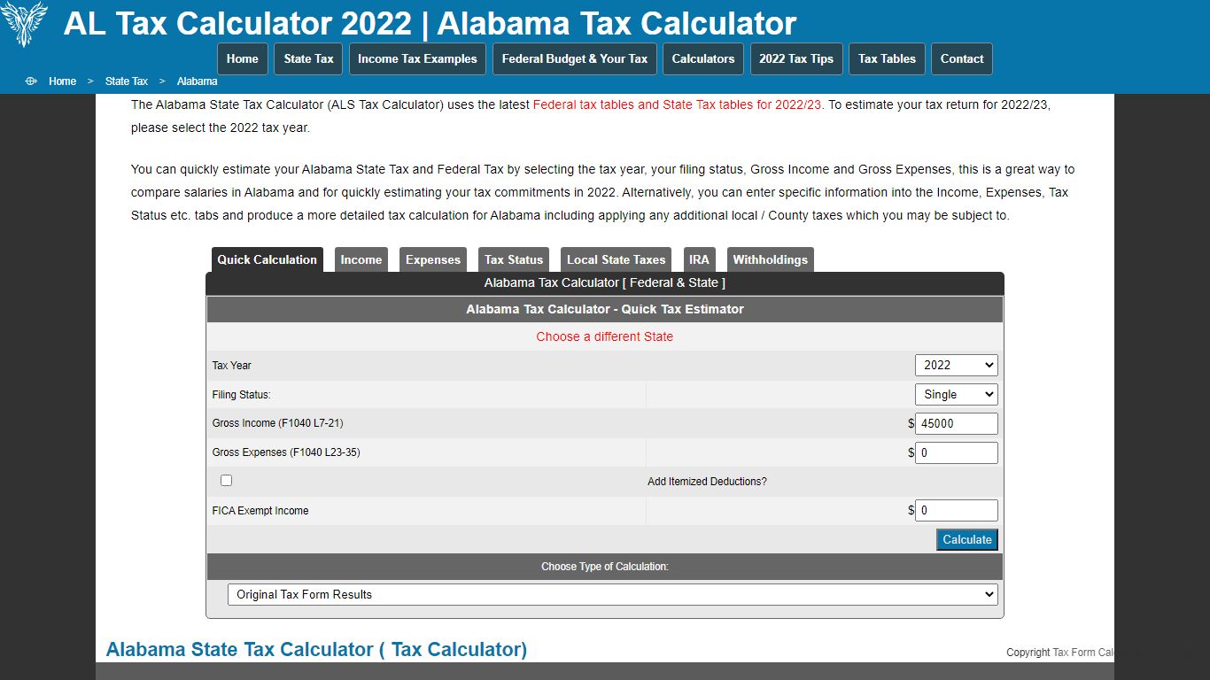 Alabama Tax Calculator