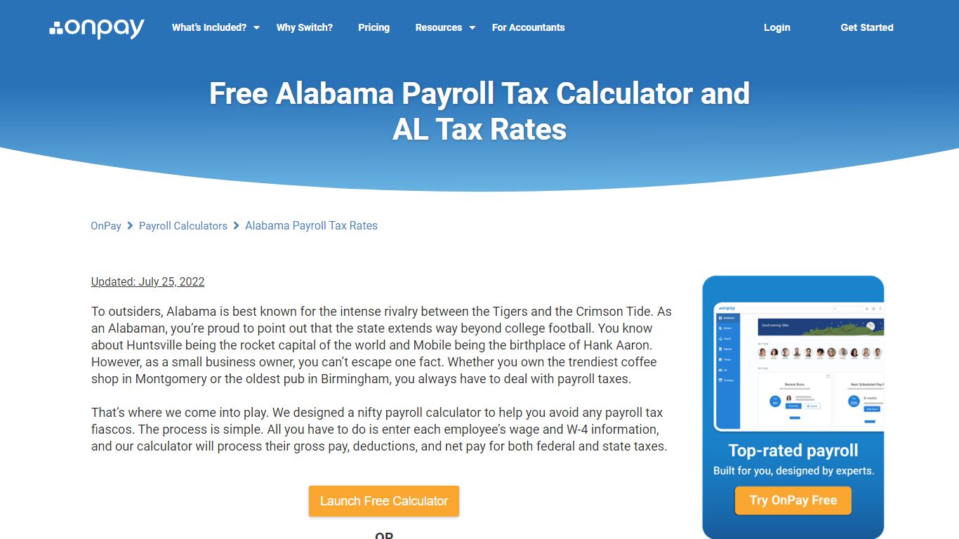 Free Alabama Payroll Calculator | 2022 AL Tax Rates | OnPay